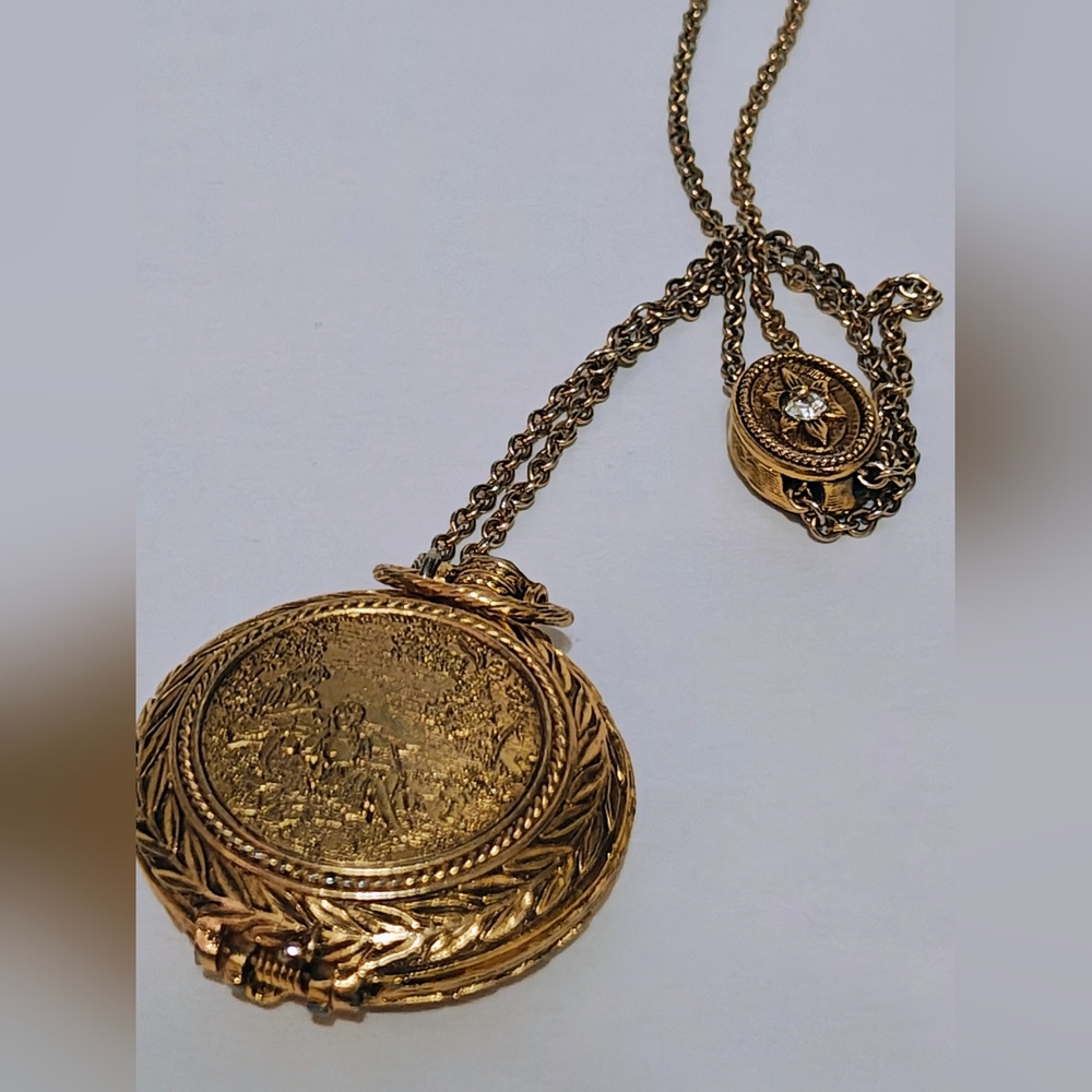 Vintage Max Factor Gold Tone Locket Chain Necklace 'Precious Time' Solid Perfume